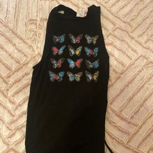 Black back scrunched butterfly tank top
